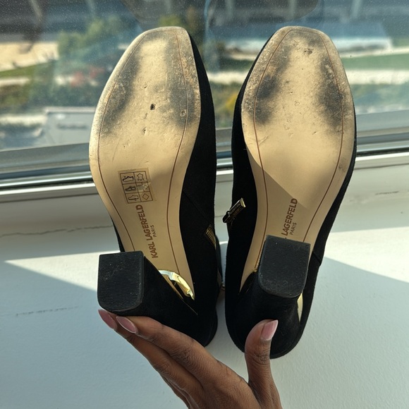 Karl Lagerfeld black and gold suade boot cut - Picture 5 of 9